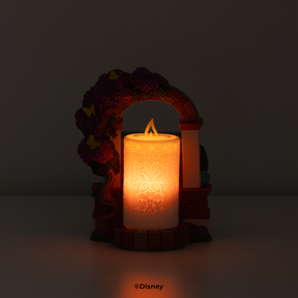 Disney Encanto – Scentsy Warmer Create a fantastical fragrance experience with a Scentsy Warmer inspired by Disney’s Encanto. Featuring nods to La Casa Madrigal and the family’s miracle candle, this stunning décor piece is full of intricate details, from the glimmering butterflies on the dry-brushed bougainvillea flowers to the faux candle’s etched butterfly design and symbolic “flame.” It’s a great addition to any casita!