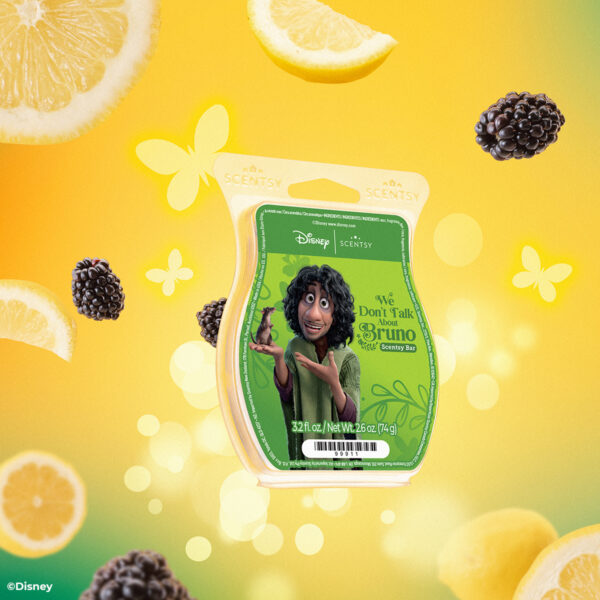 Disney Encanto - Scentsy Wax Collection We Don’t Talk About Bruno — See the future as Meyer lemon shines a spotlight on mysterious dark blackberry and musk.